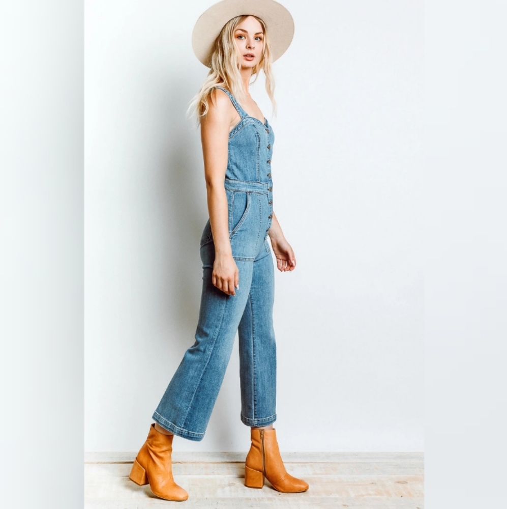 7 For All Mankind Bustier Tank Denim Jumpsuit NWT - Picture 4 of 10